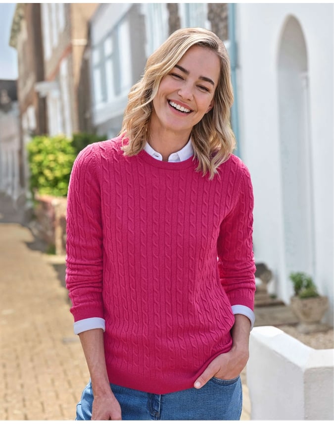 Cashmere Merino Cable Crew Neck Jumper