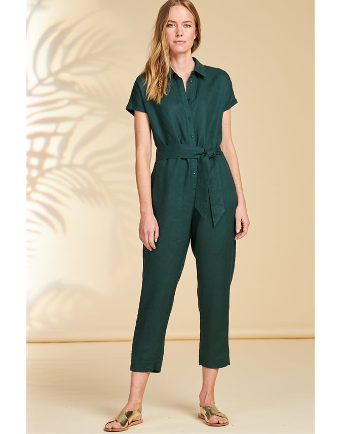 Green Linen Collared Jumpsuit Pure Collection