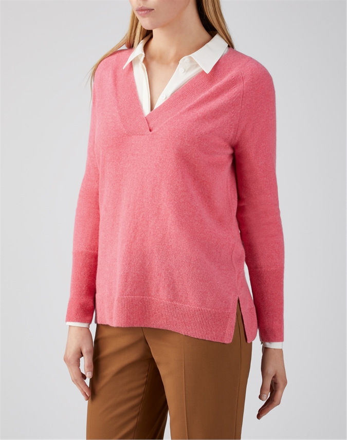 Heather Rose | Cashmere Wide V Neck Sweater | Pure Collection