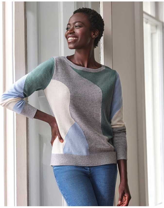 Wool Cashmere Abstract Intarsia Sweater