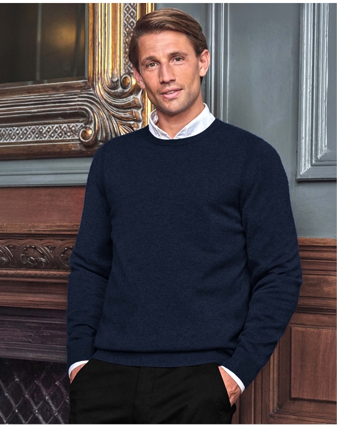 Navy Mens Cashmere Crew Sweater Pure Collection