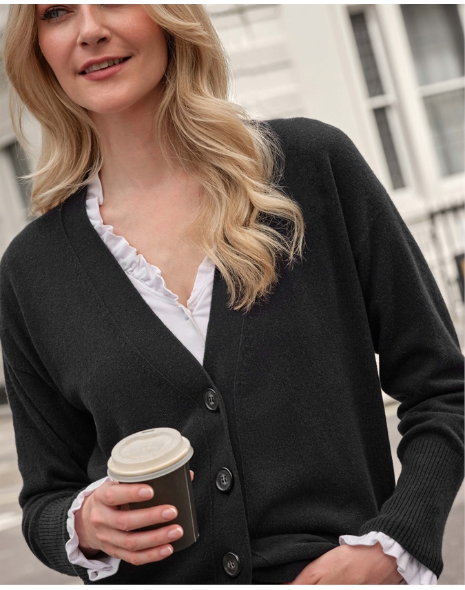 Black Pure Cashmere Boyfriend Cardigan Pure Collection