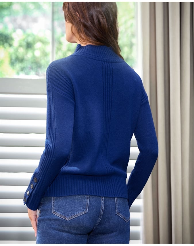 Wool Cashmere Button Sleeve Sweater