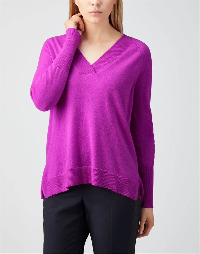 Vivid Magenta | Cashmere Wide V Neck Sweater | Pure Collection