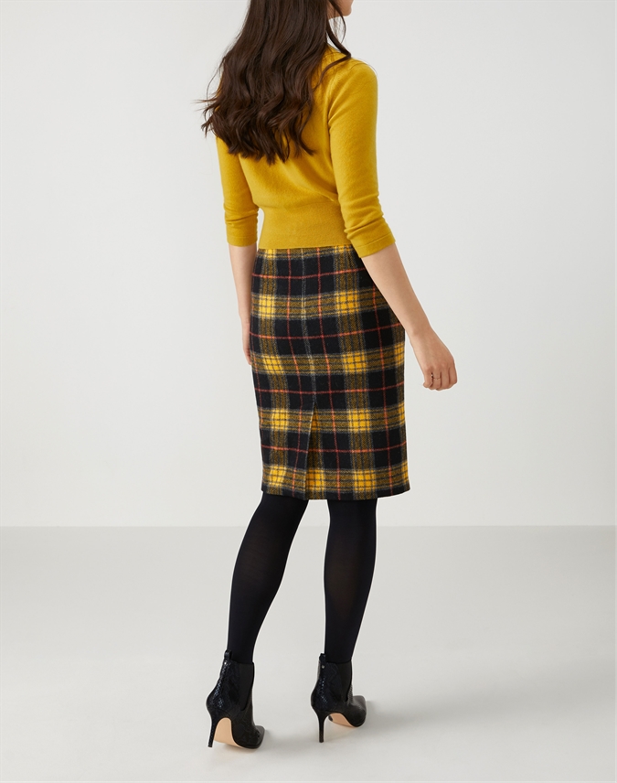 Black/Yellow Check | Wool Pencil Skirt | Pure Collection