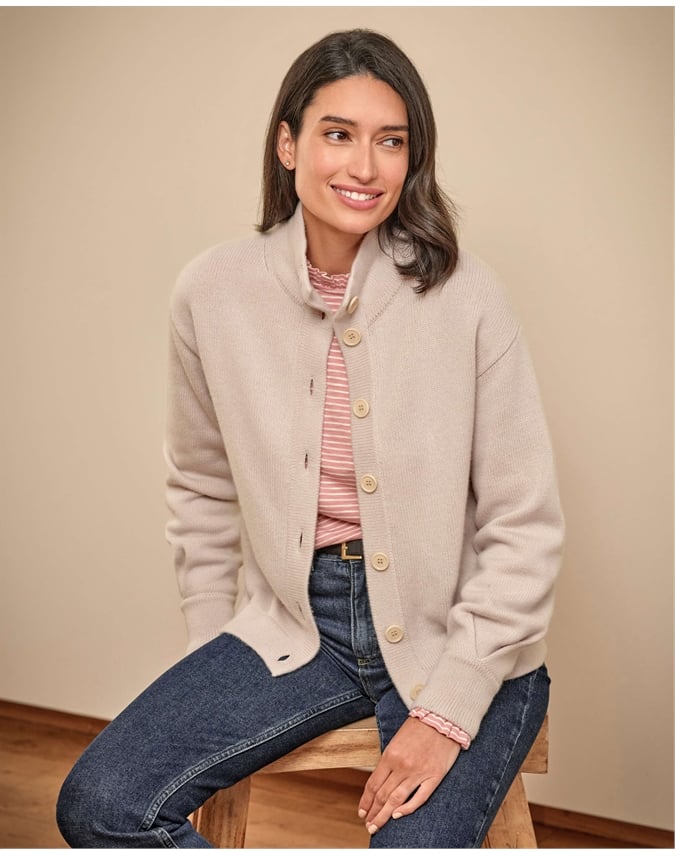 Wool Cashmere Funnel Neck Cardigan