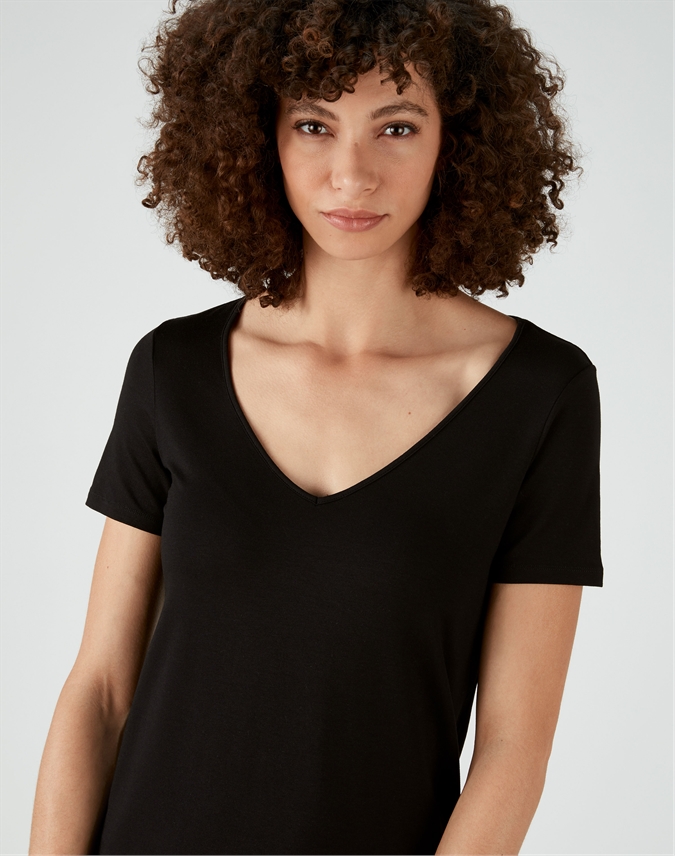 Black | Soft Jersey V Neck Top | Pure Collection