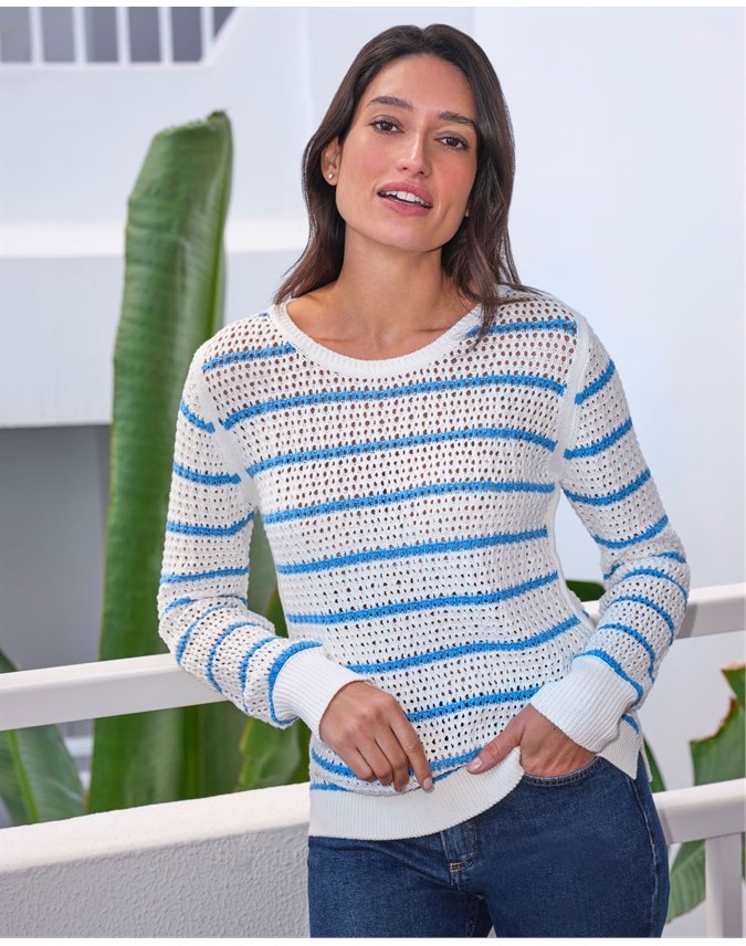 Organic Cotton Mesh Stripe Sweater
