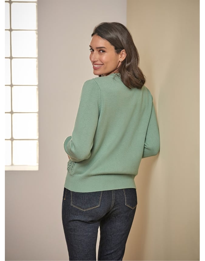 Wool Blend Lace Zip Cardigan