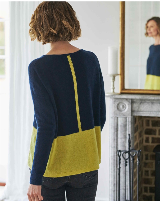 Gassato Cashmere Relaxed Color Block Chartreuse Sweater