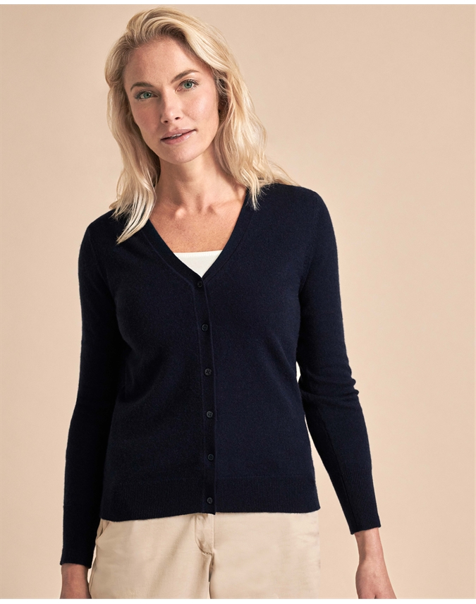 Navy | Cashmere V Neck Cardigan | Pure Collection