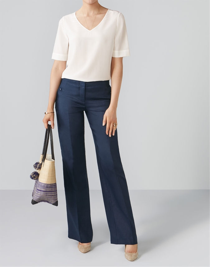 French Navy | Wide Leg Linen Trouser | Pure Collection