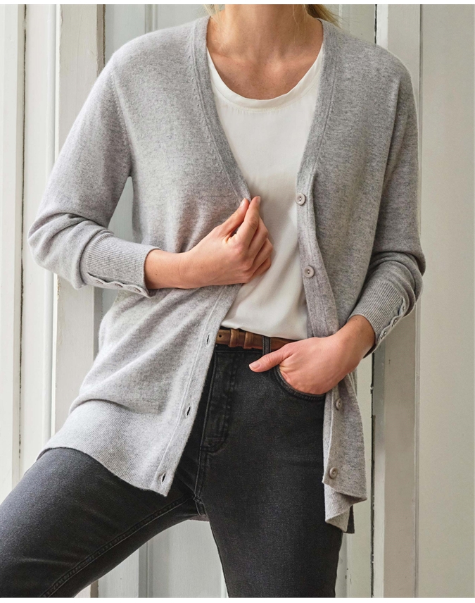 Cashmere Button Sleeve Boyfriend Cardigan