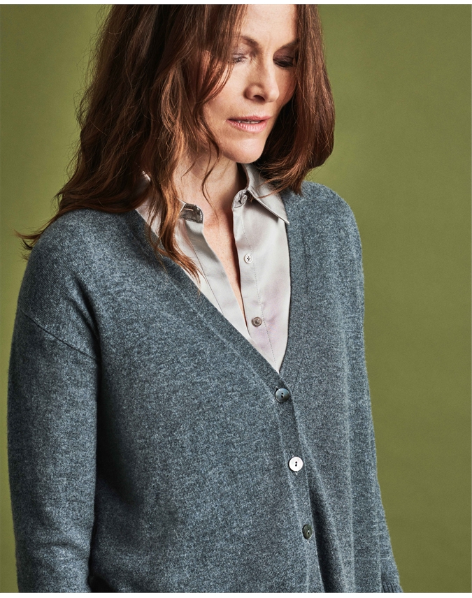 Soft Charcoal | Wool Cashmere Swing Cardigan | Pure Collection