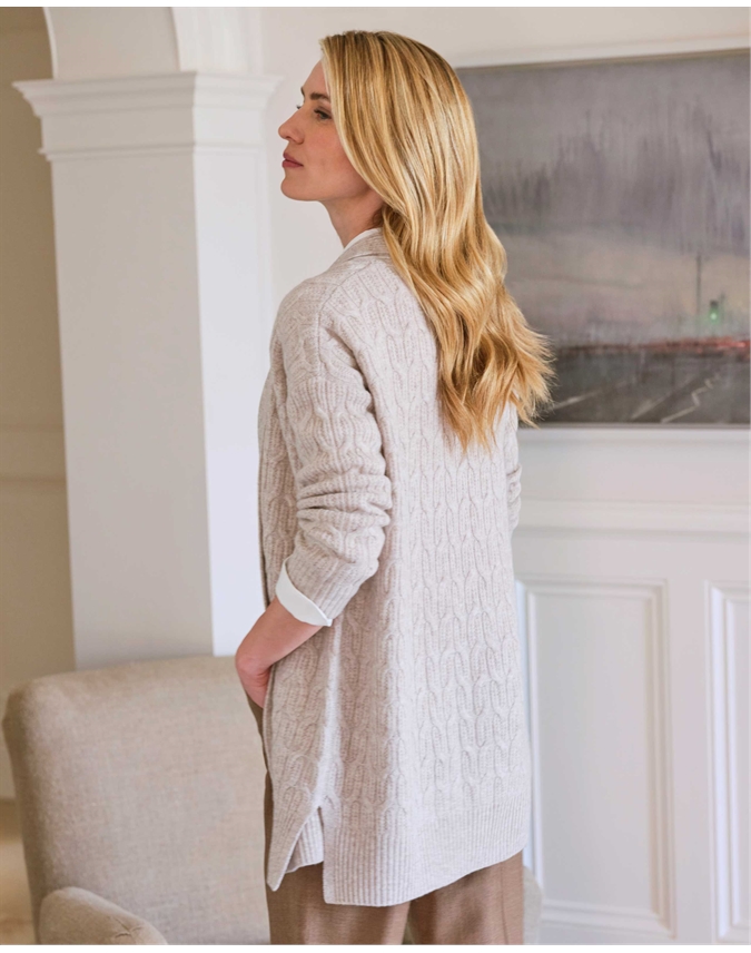 Wool Cashmere Cable Open Cardigan
