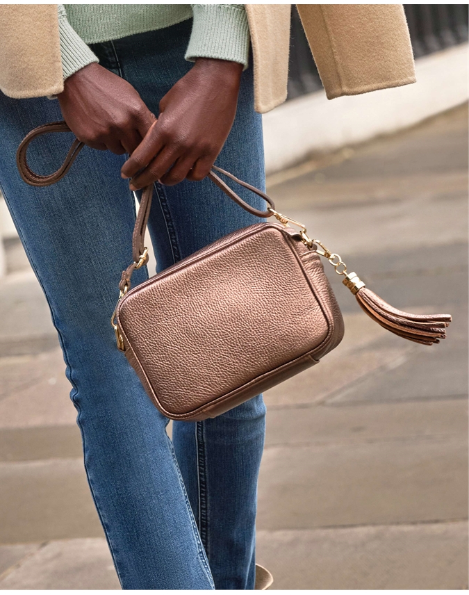 Bronze Soft Leather Bag With Tassel Pure Collection