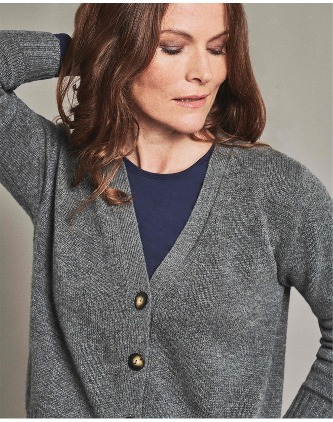 Soft Charcoal | Organic Cashmere Lofty Cardigan | Pure Collection