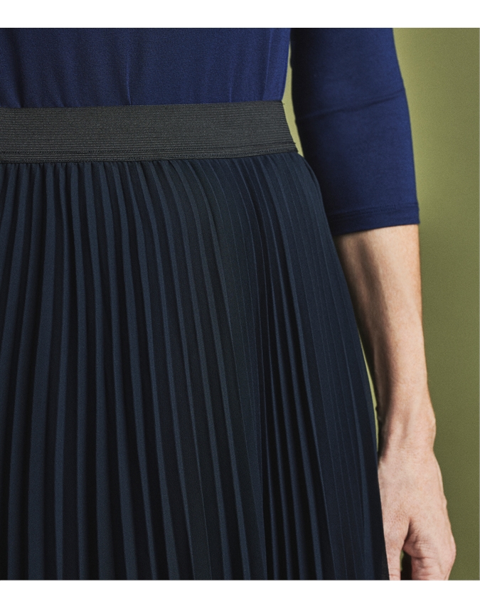 Navy Pleat Midi Skirt Pure Collection