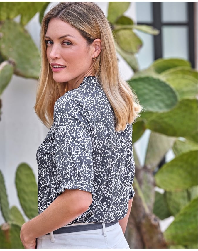 Short Sleeve Frill V Jersey Blouse