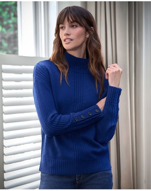 Cashmere Blend Button Sleeve Sweater