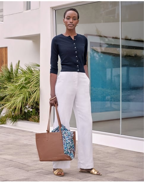 Linen Blend Wide Leg Trousers
