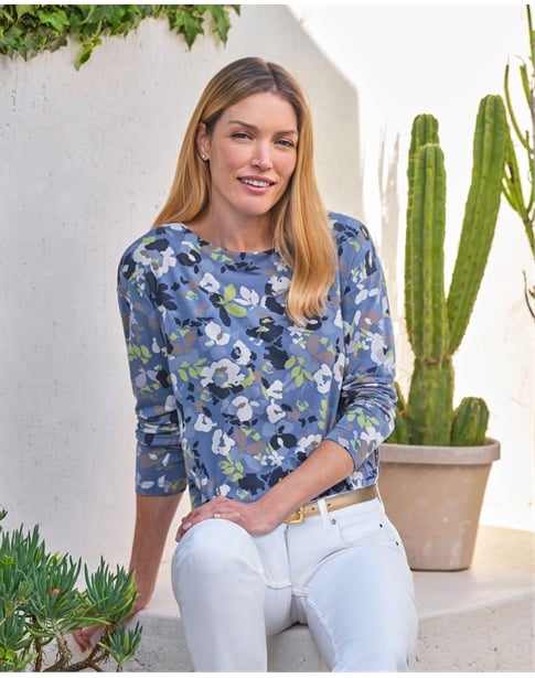 Printed Boat Neck Top