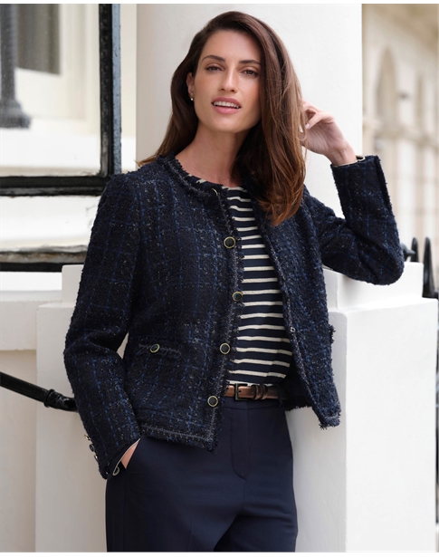 navy textured blazer womens