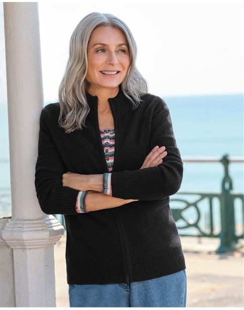 Lambswool Zip Thru Cardigan