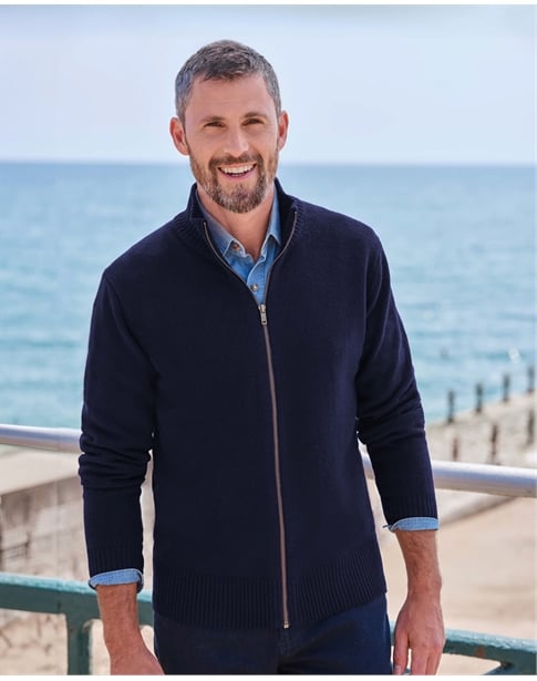 Mens Lambswool Lincoln Zipper Cardigan