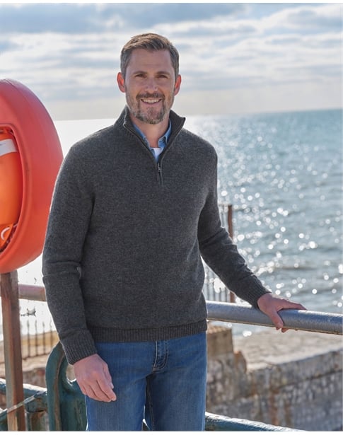Mens Lambswool Zip Neck Sweater