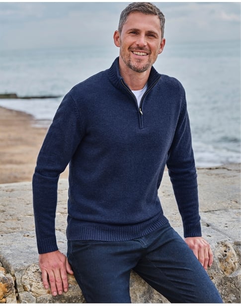 Mens Lambswool Zip Neck Sweater
