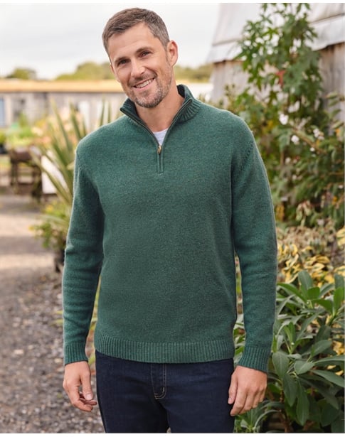 Mens Lambswool Zip Neck Sweater