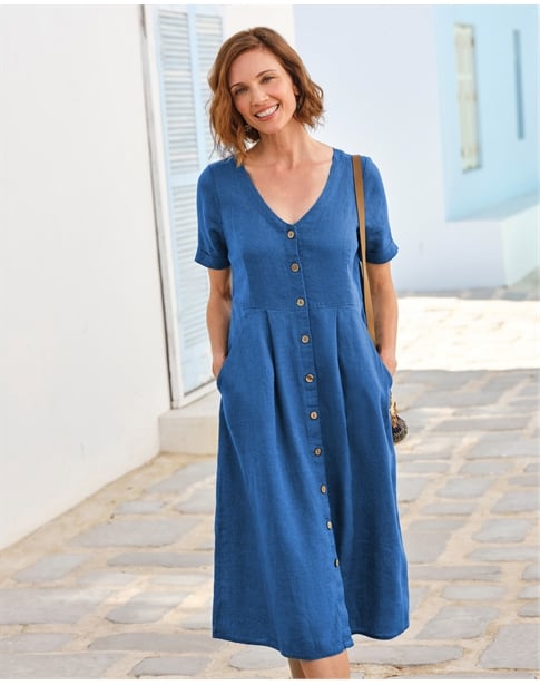 Button Through Linen Dress