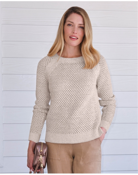 Organic Cotton Lurex Mesh Raglan Sweater