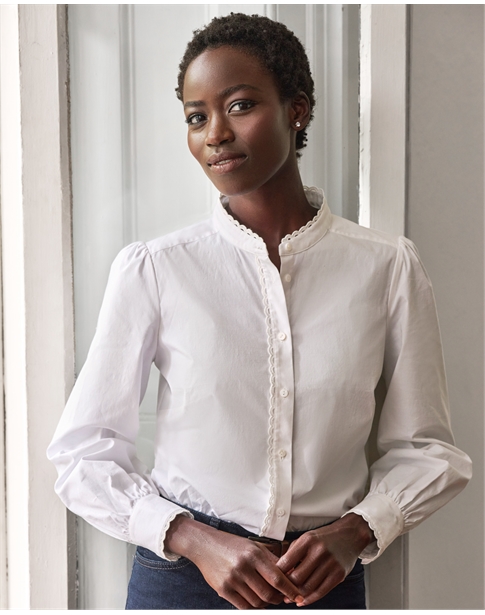 Cotton Frill Stand Collar Shirt