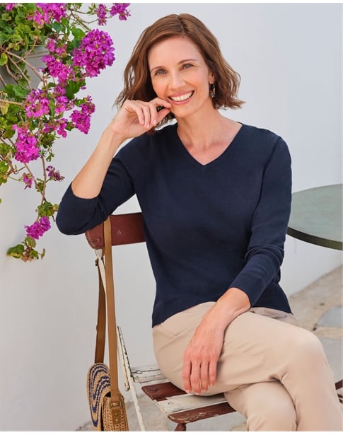 Cotton & Cashmere V Neck Sweater