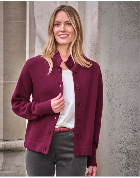 Wool Cashmere Funnel Neck Cardigan