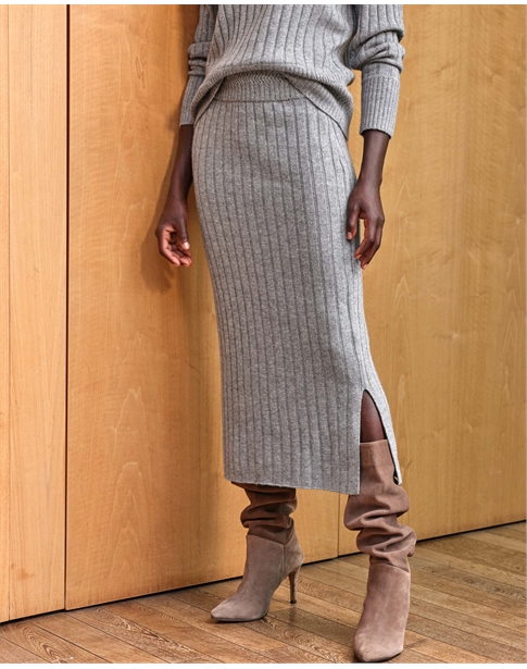 Wool Cashmere Ribbed Skirt