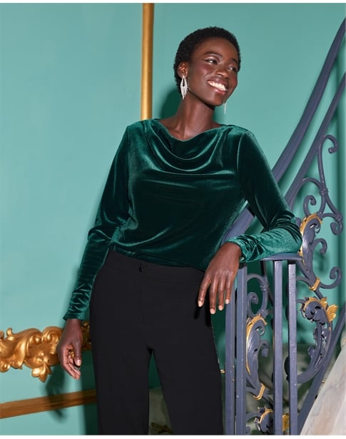 Velour Draped Neck Top