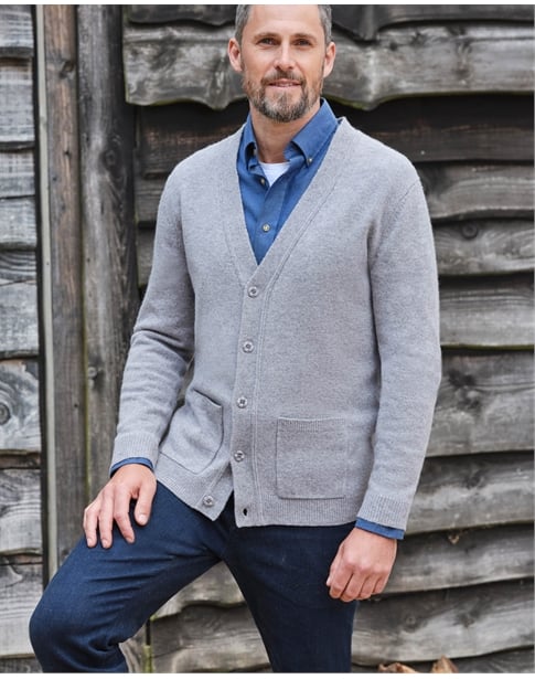 Mens Lambswool V Neck Cardigan