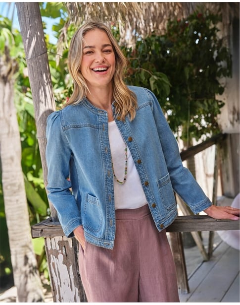 Collarless Denim Jacket