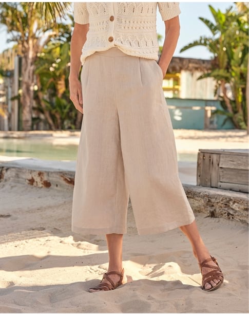 Elastic Back Linen Culottes