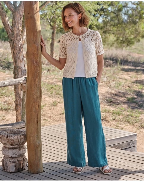 Wide Leg Full Length Linen Trousers