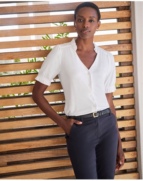 Short Sleeve Frill Jersey Blouse