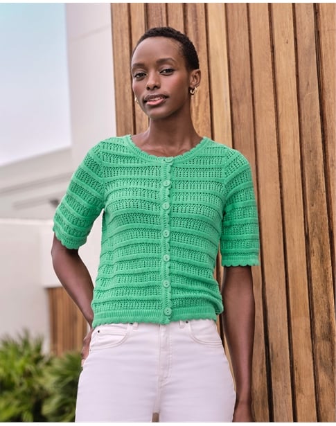 Cotton Short Sleeve Crochet Trim Cardigan