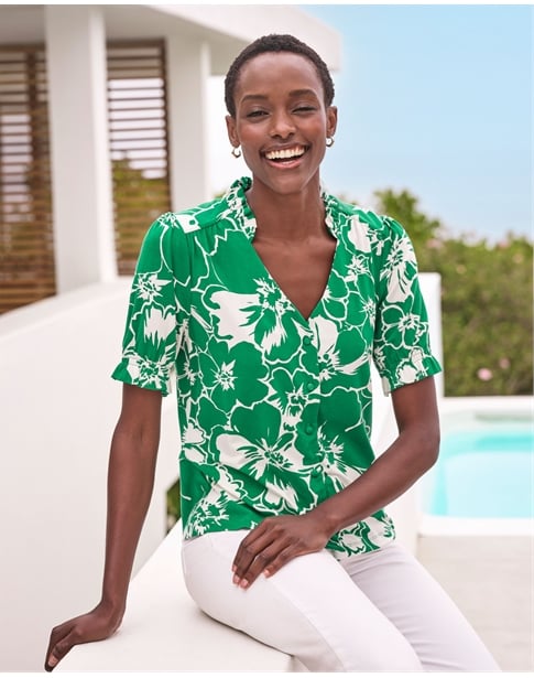 Short Sleeve Frill Jersey Blouse