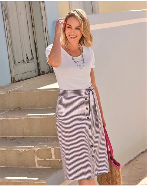 Linen Belted Button Through Skirt