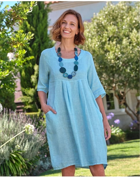 Womens Linen Pocket Tunic Dress
