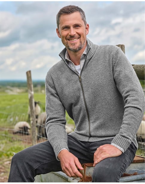 Mens Lambswool Lincoln Zipper Cardigan