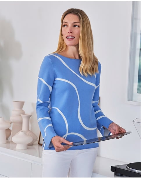Wool Cotton Ribbon Wave Sweater